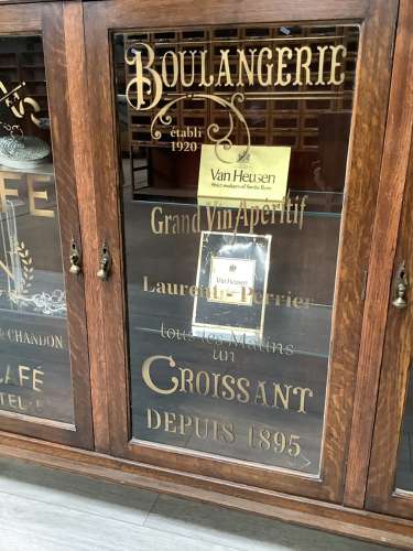 C1930 Vintage Shop Oak 3 Door Glass Display Cabinet