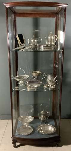 Antique Mahogany Bow Fronted Tall Shop Display Cabinet