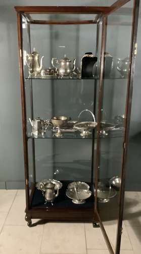 Antique Mahogany Bow Fronted Tall Shop Display Cabinet