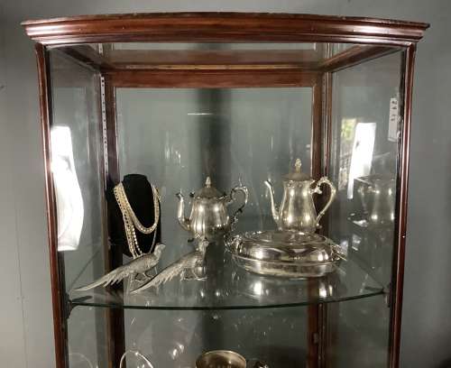 Antique Mahogany Bow Fronted Tall Shop Display Cabinet