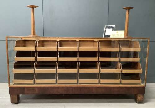 1930s Oak & Mahogany 24 Drawer Haberdashery Display Counter