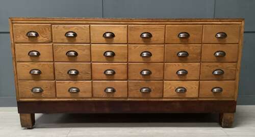 1930s Oak & Mahogany 24 Drawer Haberdashery Display Counter