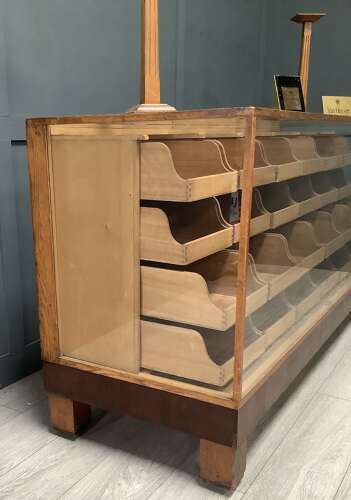 1930s Oak & Mahogany 24 Drawer Haberdashery Display Counter