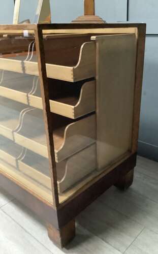 1930s Oak & Mahogany 24 Drawer Haberdashery Display Counter