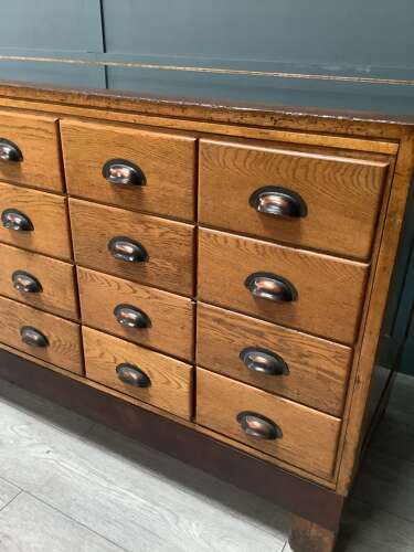 1930s Oak & Mahogany 24 Drawer Haberdashery Display Counter
