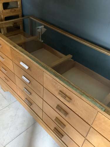 16 Drawer Oak Haberdashery Display Counter 1920s