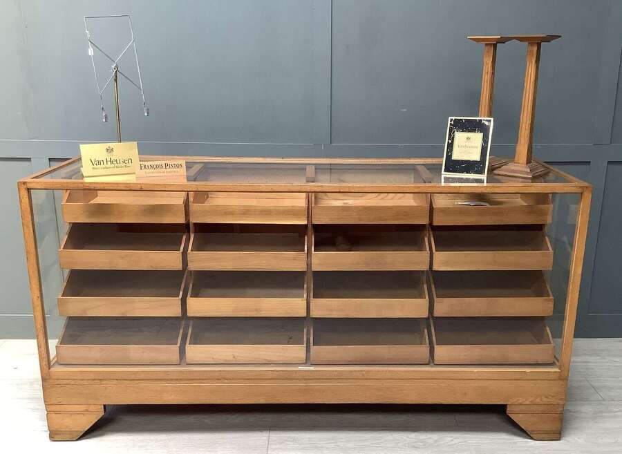 1930s Oak 16 Drawer Haberdashery Shop Display Counter