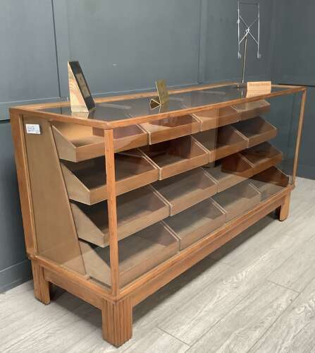 16 Drawer 1950s Oak & Beech Shop Display Haberdashery Counter