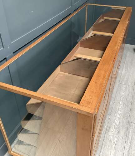 16 Drawer 1950s Oak & Beech Shop Display Haberdashery Counter