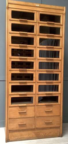 1930's Oak 20 Drawer Tall Haberdashery Cabinet