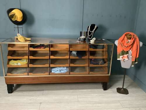 20 Drawer Mahogany & Brass Framed Haberdashery Drawers Counter