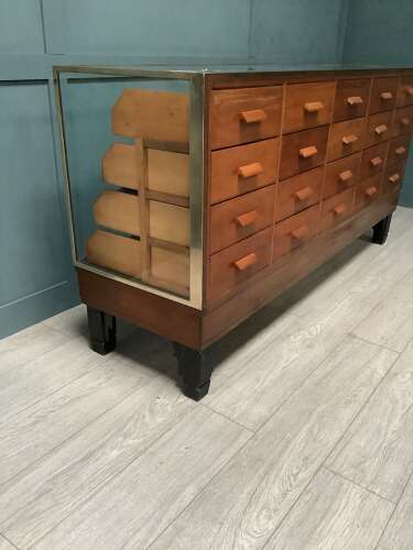 20 Drawer Mahogany & Brass Framed Haberdashery Drawers Counter