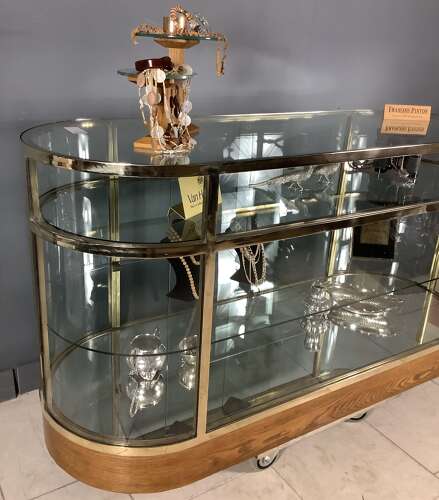 Solid Brass Frame Bow Ended Shop Display Counter Cabinet