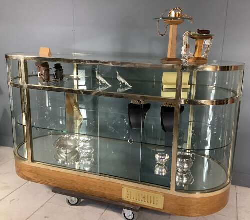 Solid Brass Frame Bow Ended Shop Display Counter Cabinet