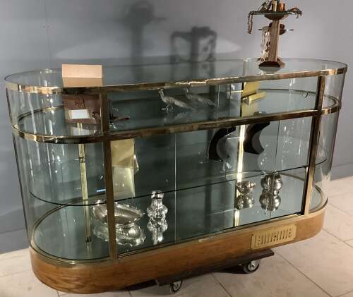Solid Brass Frame Bow Ended Shop Display Counter Cabinet