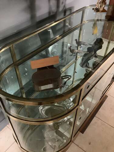 Solid Brass Frame Bow Ended Shop Display Counter Cabinet