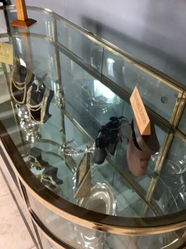 Solid Brass Frame Bow Ended Shop Display Counter Cabinet