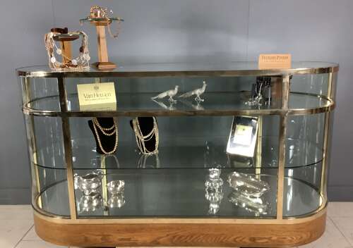 Solid Brass Frame Bow Ended Shop Display Counter Cabinet