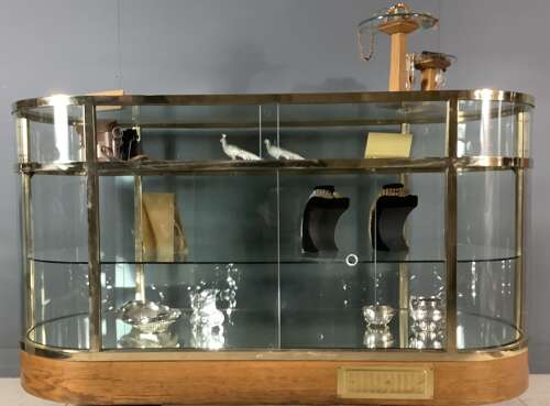 Solid Brass Frame Bow Ended Shop Display Counter Cabinet