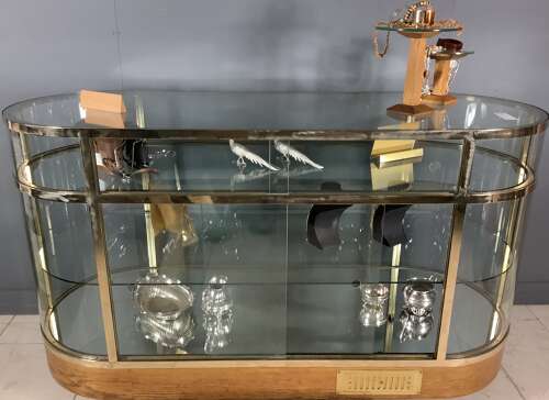 Solid Brass Frame Bow Ended Shop Display Counter Cabinet