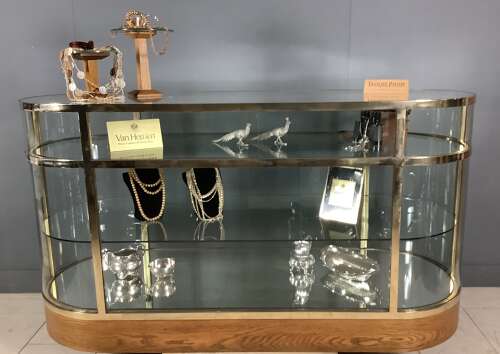 Solid Brass Frame Bow Ended Shop Display Counter Cabinet
