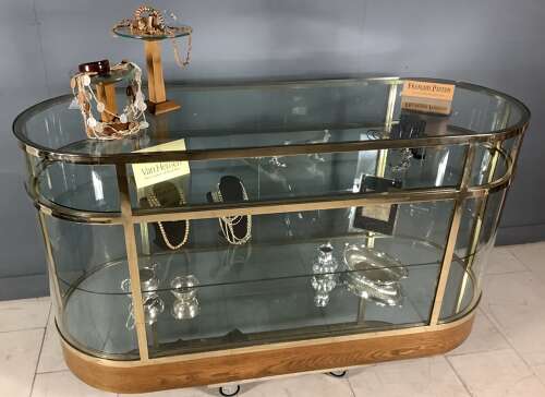 Solid Brass Frame Bow Ended Shop Display Counter Cabinet