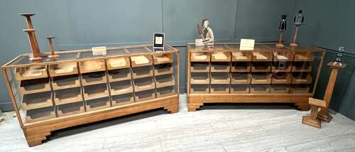 Pair 1920s Dudley Oak Shop Haberdashery Display Counters