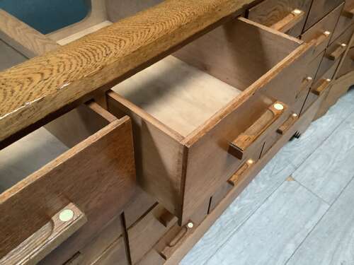 Pair 1920s Dudley Oak Shop Haberdashery Display Counters