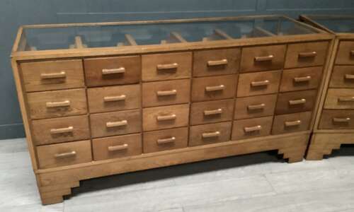 Pair 1920s Dudley Oak Shop Haberdashery Display Counters