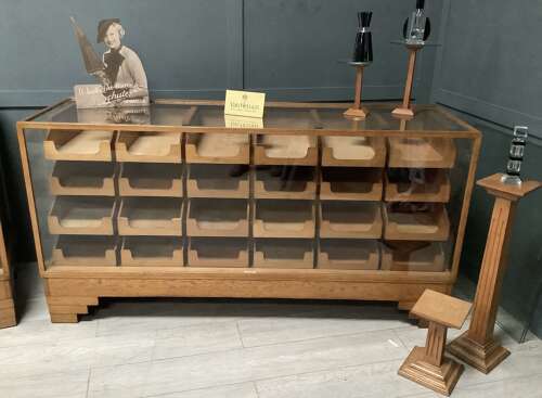 Pair 1920s Dudley Oak Shop Haberdashery Display Counters