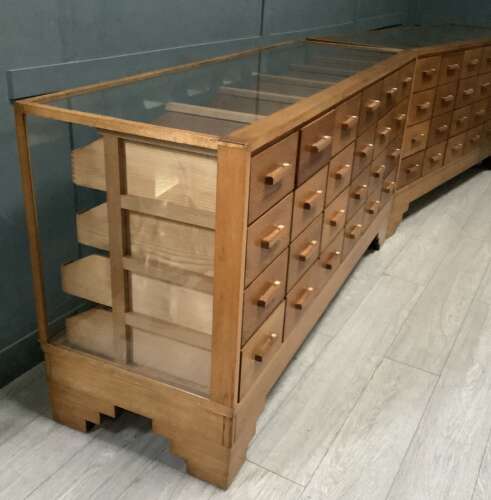 Pair 1920s Dudley Oak Shop Haberdashery Display Counters