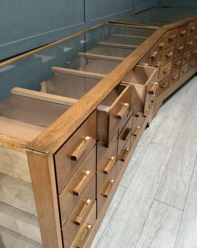 Pair 1920s Dudley Oak Shop Haberdashery Display Counters