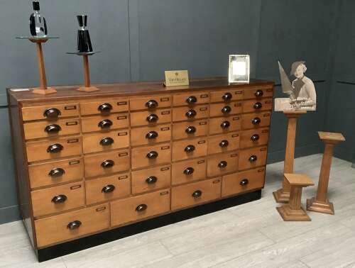 1950s 34 Drawer Shop Haberdashery Display Cabinet Mahogany, Beech & Glass