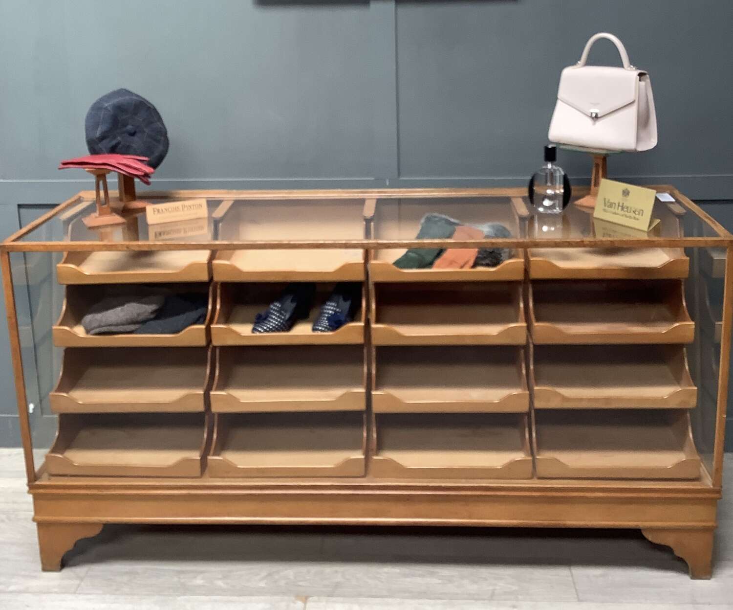 Vintage Oak 16 Drawer Shop Display Counter Cabinet