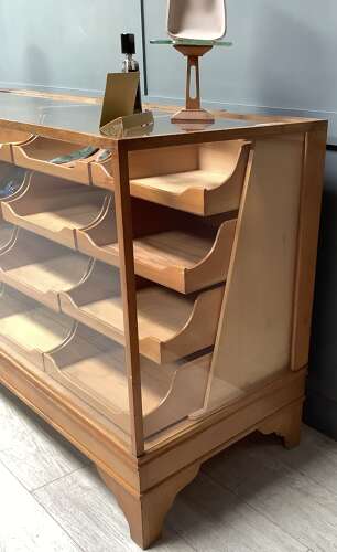 Vintage Oak 16 Drawer Shop Display Counter Cabinet