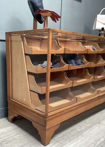 Vintage Oak 16 Drawer Shop Display Counter Cabinet