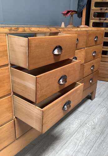 Vintage Oak 16 Drawer Shop Display Counter Cabinet