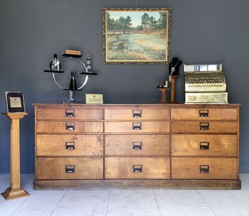 Antique 18 century 12 Drawer Oak Shop Counter