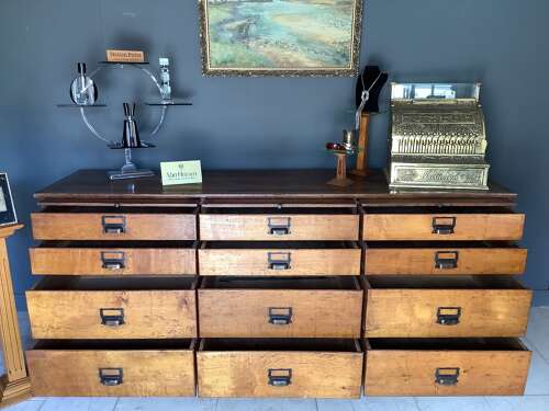 Antique 18 century 12 Drawer Oak Shop Counter