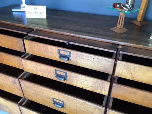 Antique 18 century 12 Drawer Oak Shop Counter