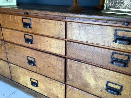 Antique 18 century 12 Drawer Oak Shop Counter