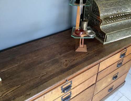Antique 18 century 12 Drawer Oak Shop Counter