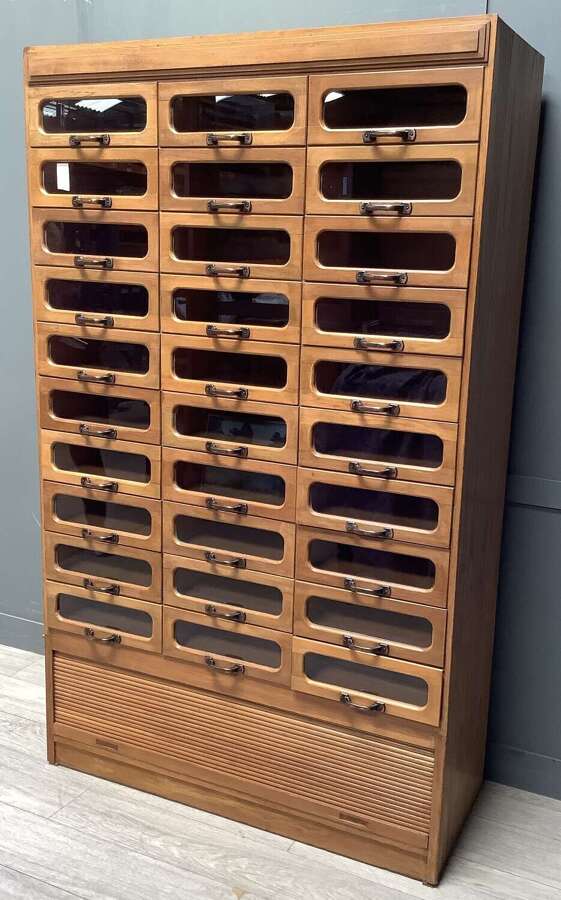 1950s Oak Tall Haberdashery Drawer Display Cabinet
