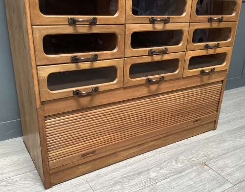 1950s Oak Tall Haberdashery Drawer Display Cabinet