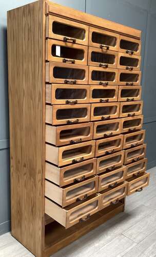1950s Oak Tall Haberdashery Drawer Display Cabinet