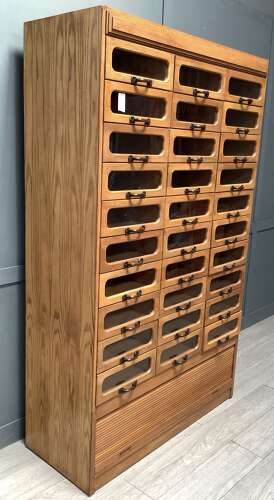 1950s Oak Tall Haberdashery Drawer Display Cabinet
