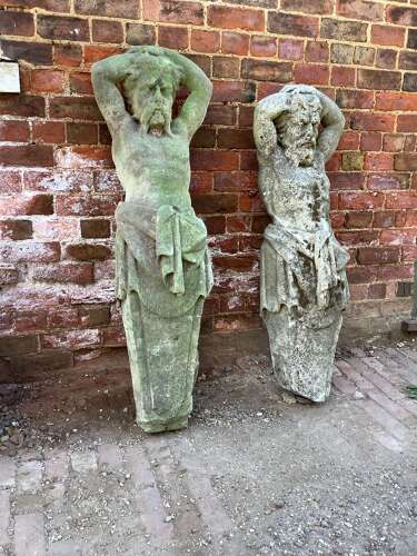 Stunning Pair Of Natural Limestone Male Caryatids Stone Column Supports