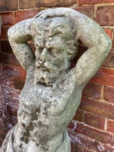 Stunning Pair Of Natural Limestone Male Caryatids Stone Column Supports