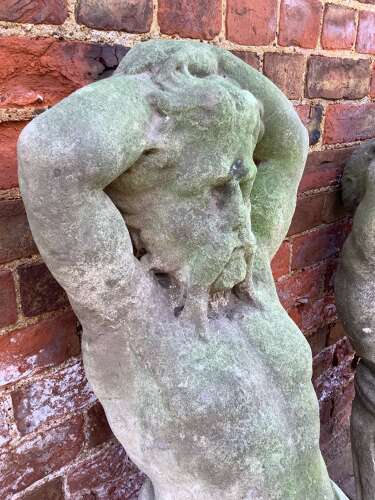 Stunning Pair Of Natural Limestone Male Caryatids Stone Column Supports