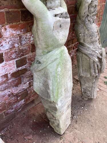Stunning Pair Of Natural Limestone Male Caryatids Stone Column Supports